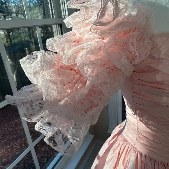 Vintage 1987 Gunne Sax By Jessica McClintock Pale Pink Prom Dress - Size 5 - Picture 5 of 8